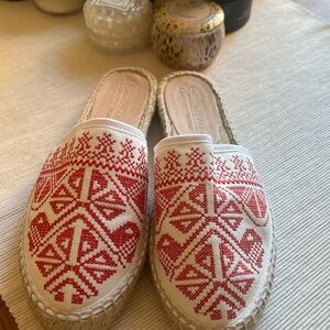 MaxMara Red and White Embroidered Espadrilles